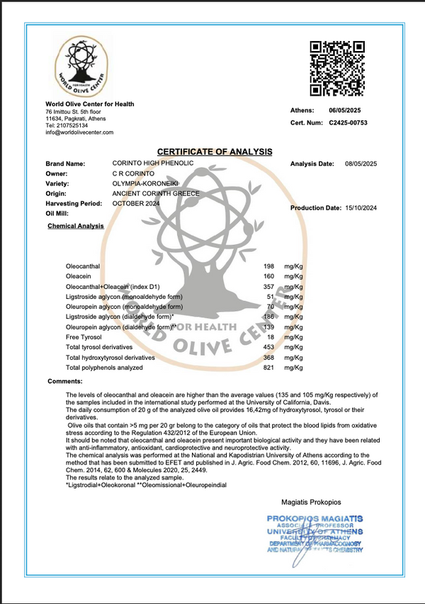 CORINTO Robust Olive Oil | High Phenolic | Blend | 500 ml (16.90 Fl.Oz)