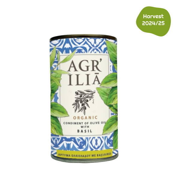 Agrilia | Organic Condiment of Olive Oil with Basil  250 ml (8.45 Fl.Oz)