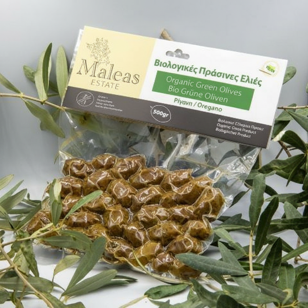 Maleas Organic Handpicked Green Olives in Olive Oil 250g