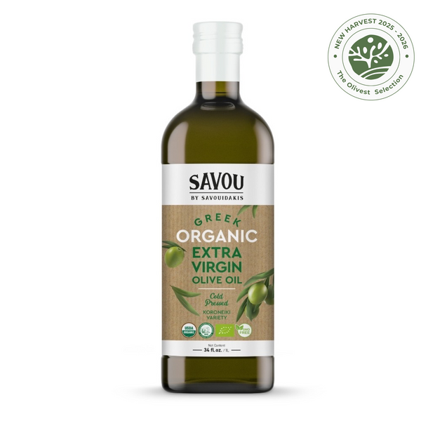 Huile d'Olive Vierge Extra Biologique SAVOU de Crète - Bouteille en Verre 1 Litre