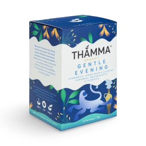 Thé du soir doux biologique Thamma – Infusion relaxante aux herbes (12 sachets)